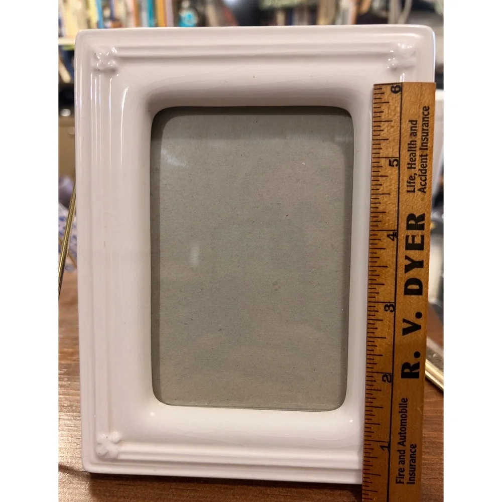 Vintage Ceramic Picture Frame 3.5x5 Shabby Chic Cream Crazing Minimalist